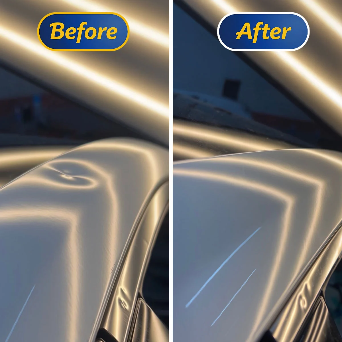 Before and after photo of a dent fixed in Sioux Falls