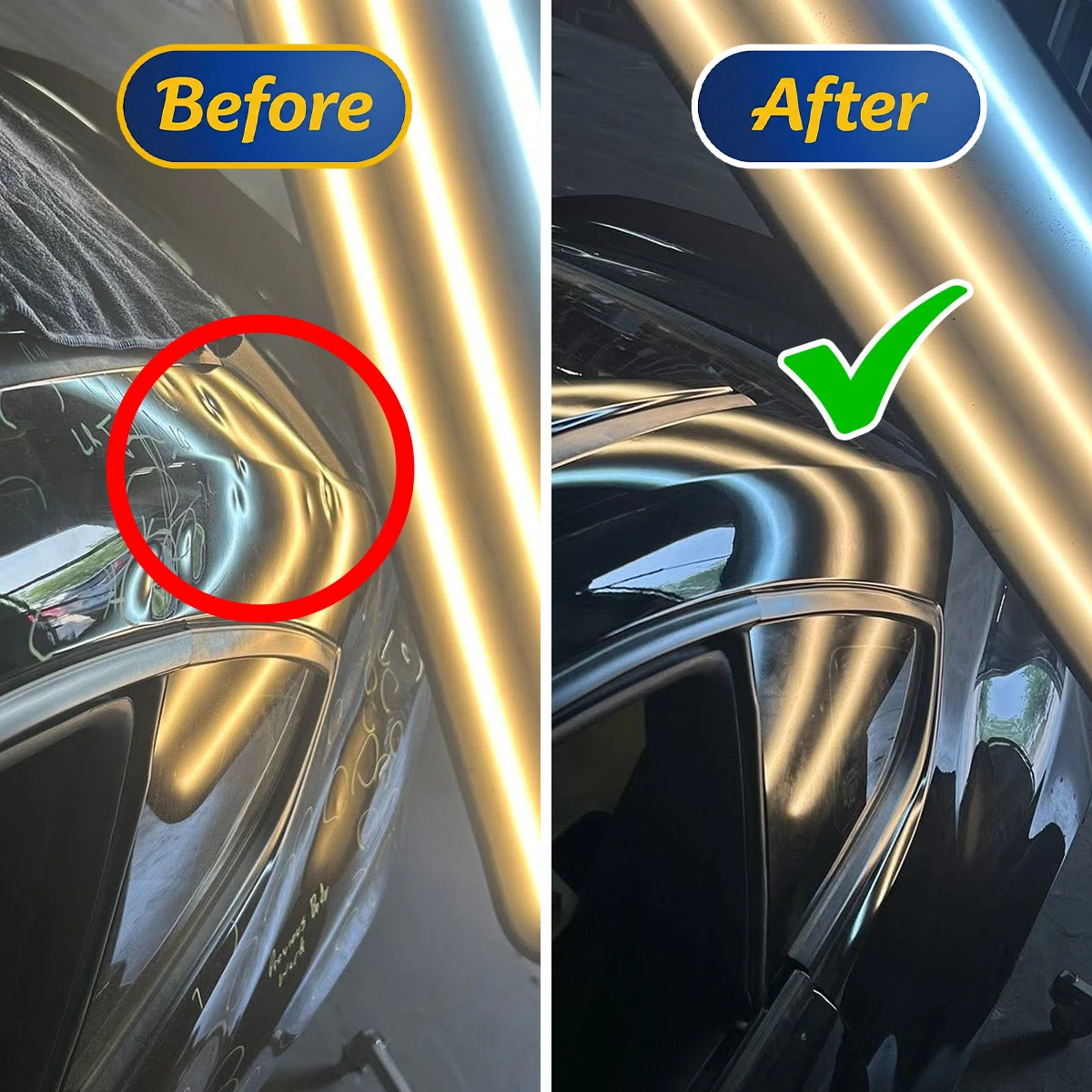 Before and after dent repair with no repainting